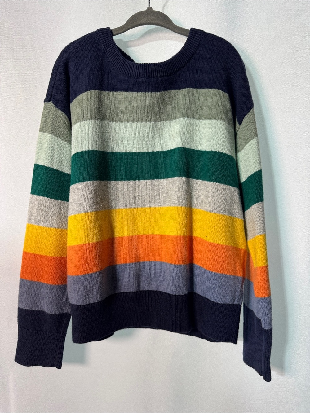 GAP Multicolor Striped Crewneck Sweater - Navy, Green, Yellow, Orange